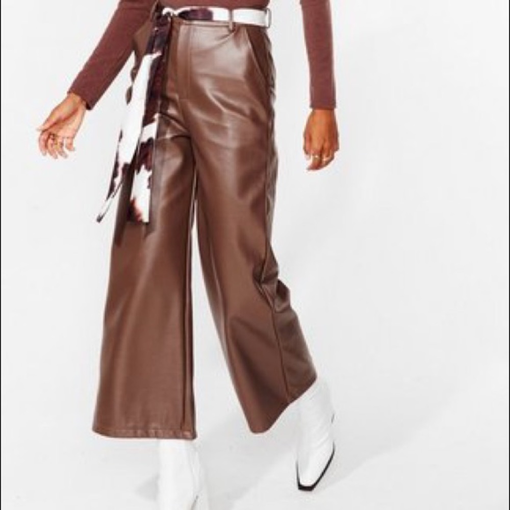 Nasty Gal brown faux leather pants